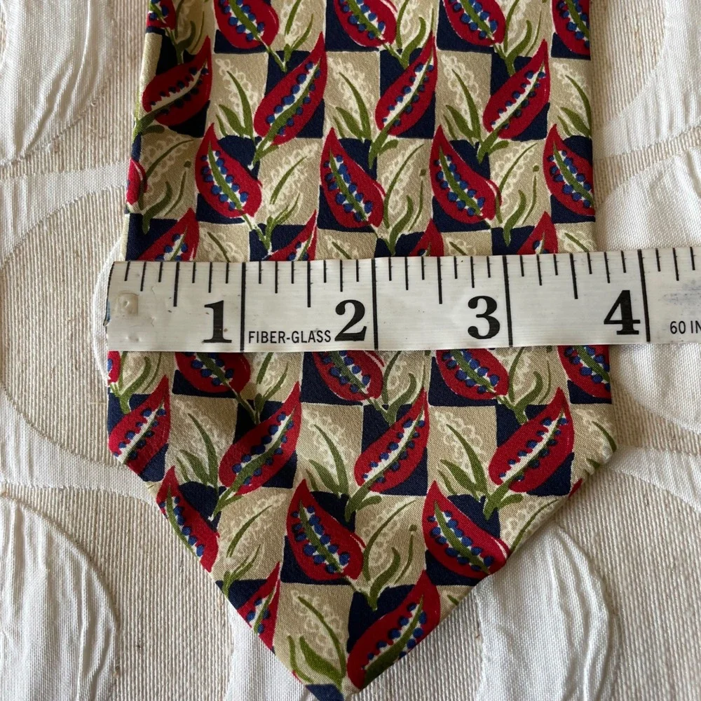 Ungaro Paris Mens Silk Tie Geometric Botanical Red Green Navy Made in Italy